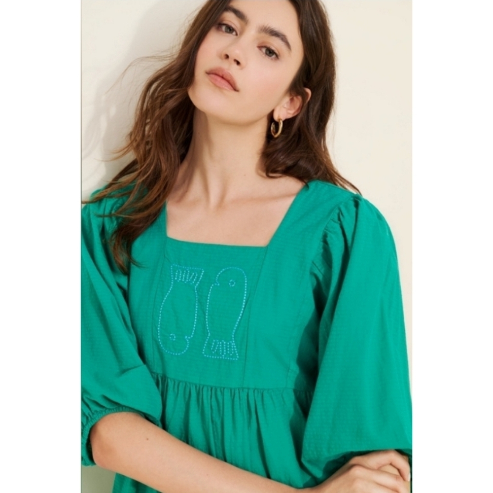 Bobo Choses Couple Fish Embroidery Puff Sleeve Dress in Green • XS - Picture 12 of 14